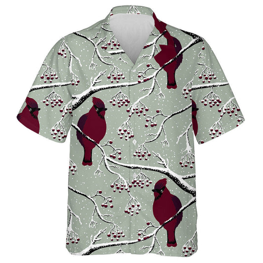 Watercolor Red Cardinal On Tree Winter Hawaiian Shirt, Hwaiian For Gift
