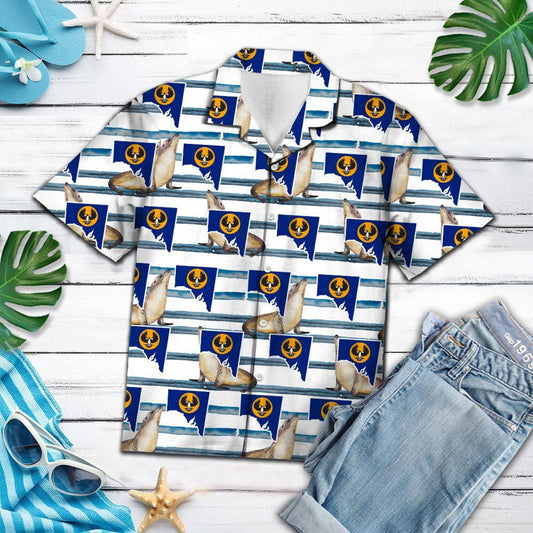 Bratach na hAstráile Theas Séala Patrún Gorm Striped Léine Haváís, Bronntanas Léine Haváís, Bronntanas Nollag