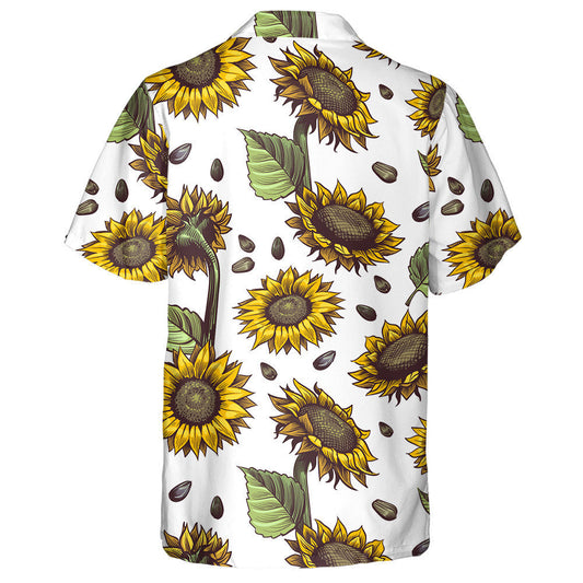 Repeating Sunflower Artistic Blossom Abstract Hand Drawn Hawaiian Shirt, Hawaiian Shirt Gift, Christmas Gift