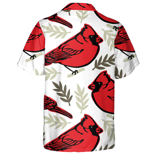 Red Cardinal Bird And Leaf Cartoon Style Hawaiian Shirt, Hawaiian Shirt Gift, Christmas Gift