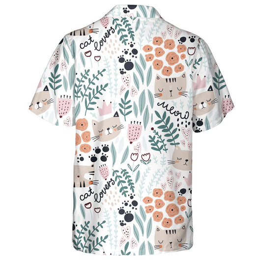 Cute Hand Drawn Cats And Florals Hawaiian Shirt,Hawaiian Shirt Gift, Christmas Gift