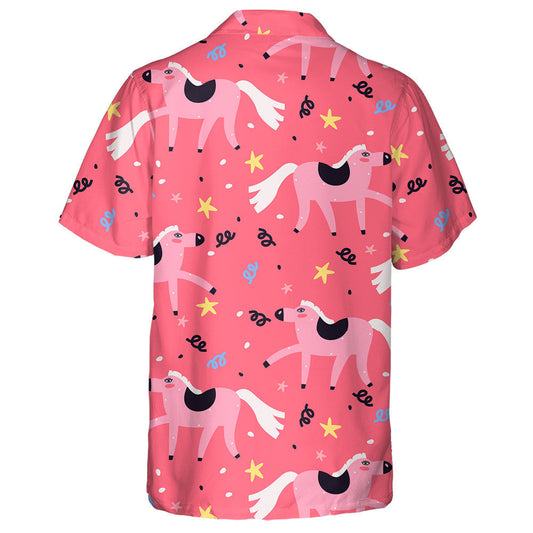 Cartoon Baby Horse And Star On Pink Hawaiian Shirt, Hawaiian Shirt Gift, Christmas Gift