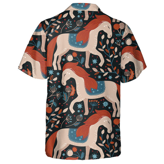 Hand Drawn Cartoon Dreamy Nordic Horse Hawaiian Shirt, Hawaiian Shirt Gift, Christmas Gift