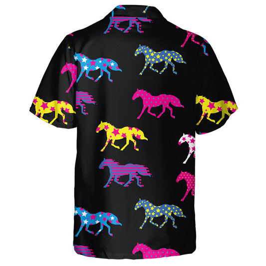 Colorful Moving Horse On Black Repeated Background Hawaiian Shirt, Hawaiian Shirt Gift, Christmas Gift