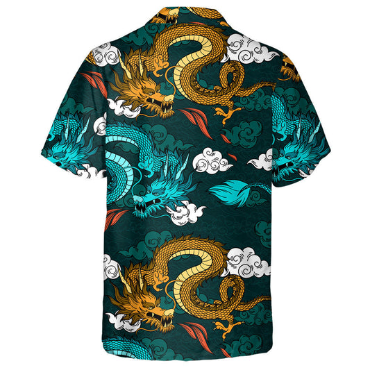 Vintage Chinese Dragon And Clouds On Green Hawaiian Shirt, Hawaiian Shirt Gift, Christmas Gift