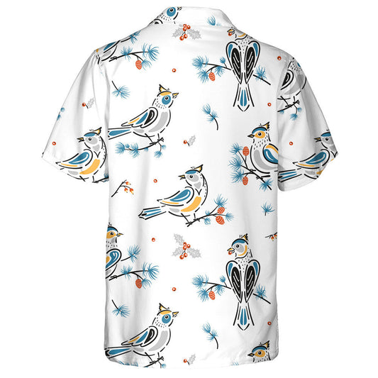 Birds Pine Branches Leaves And Holly Berries Hawaiian Shirt, Hawaiian Shirt Gift, Christmas Gift