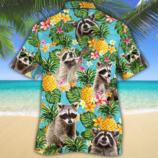 Raccoon With Pineapple Tropical Palm Leaves Pattern Hawaiian Shirt, Hawaiian Shirt Gift, Christmas Gift