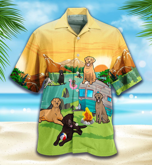 Beautiful Labrador Lover Camping Pattern Hawaiian Shirt, Hawaiian For Gift