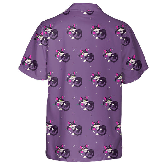 Cute Cat Character Holds A Pink Rose Hawaiian Shirt, Hawaiian Shirt Gift, Christmas Gift