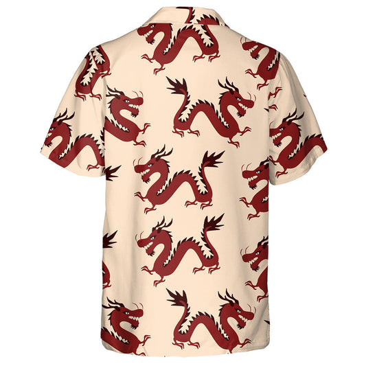 Retro Drawing Traditional Chinese Red Dragon Hawaiian Shirt,Hawaiian Shirt Gift, Christmas Gift