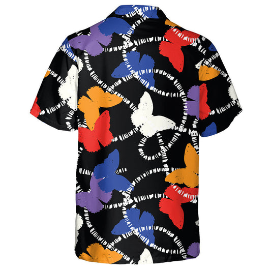 Silhouette Butterfly Flying With White Line Hawaiian Shirt,Hawaiian Shirt Gift, Christmas Gift