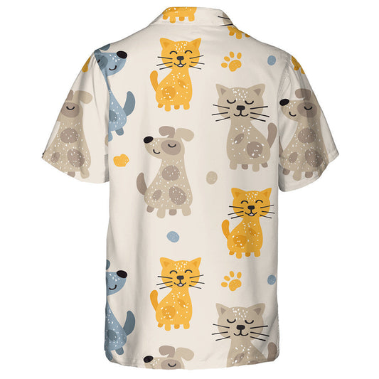 Lovely Cute Cats And Dogs With Paw Background Hawaiian Shirt, Hawaiian Shirt Gift, Christmas Gift