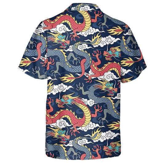 Blue And Red Dragons Fighting In The Cloud Hawaiian Shirt, Hawaiian Shirt Gift, Christmas Gift