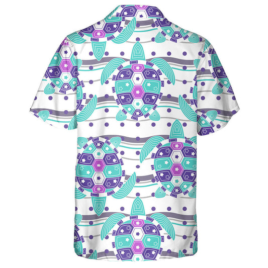 Little Cute Turtle Silhouette And With Waves Hawaiian Shirt, Hawaiian Shirt Gift, Christmas Gift