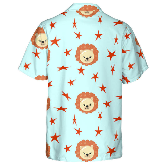 Lovely Lion And Red Stars On Blue Background Hawaiian Shirt, Hawaiian Shirt Gift, Christmas Gift