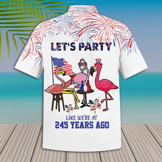 Let's Party Flamingo American Flag Hawaiian Shirt, Hawaiian For Gift