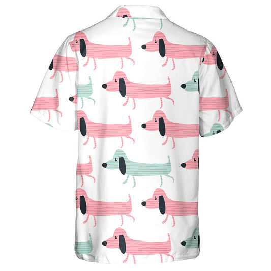 Hand Draw Cartoon Dachshund Stripe Colorful Hawaiian Shirt, Hawaiian Shirt Gift, Christmas Gift