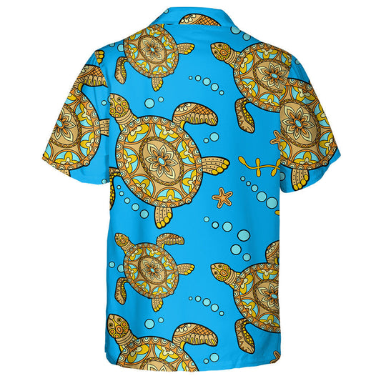 Sea Turtles Decorative And Flower On Blue Hawaiian Shirt, Hawaiian Shirt Gift, Christmas Gift