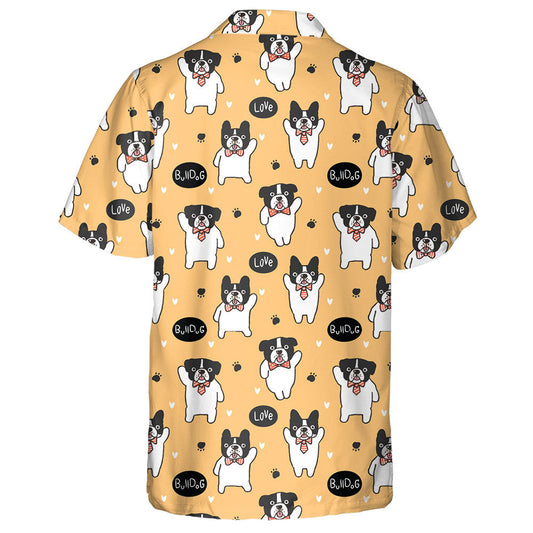 Cartoon Bulldog Yellow With Hearts And Paws Hawaiian Shirt, Hawaiian Shirt Gift, Christmas Gift