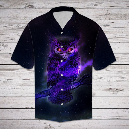 Mystic Purple Owl With Red Eyes Hawaiian Shirt,Hawaiian Shirt Gift, Christmas Gift