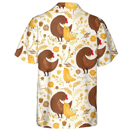 Lovely Hen And Little Chicken With Yellow Plant Hawaiian Shirt, Hawaiian Shirt Gift, Christmas Gift