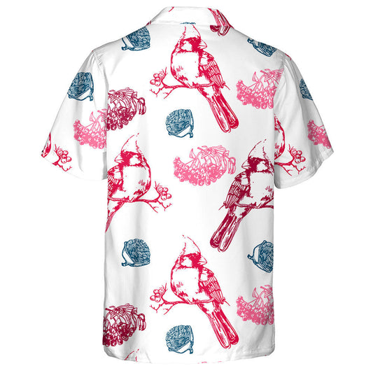 Éan Cairdinéal Dearg Beag Greannmhar Líníocht Láimhe Léine Haváís, Bronntanas Léine Haváíais, Bronntanas Nollag