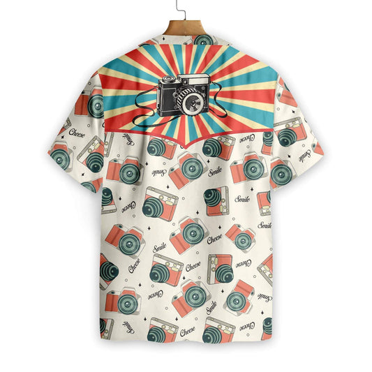 Vintage Camera Cute Design White Background Hawaiian Shirt,Hawaiian Shirt Gift, Christmas Gift