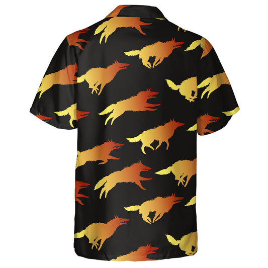Silhouettes Of Different Yellow Red Wolf Hawaiian Shirt,Hawaiian Shirt Gift, Christmas Gift