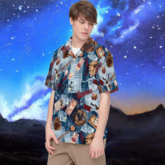 Baseball Equipment Pattern Background Hawaiian Shirt, Hawaiian For Gift