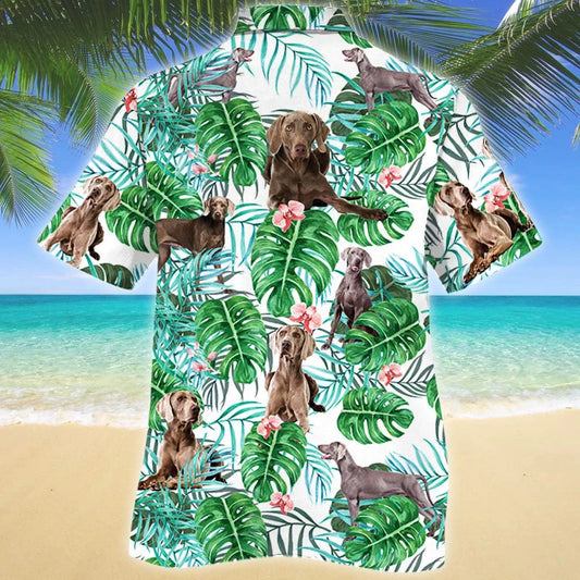 Weimaraner Dog Tropical Plant Green Jungle Pattern Hawaiian Shirt, Hawaiian Shirt Gift, Christmas Gift