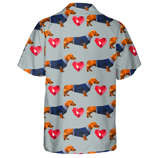 Polygonal Geometric Dachshund In Clothes And Red Heart Hawaiian Shirt, Hawaiian Shirt Gift, Christmas Gift