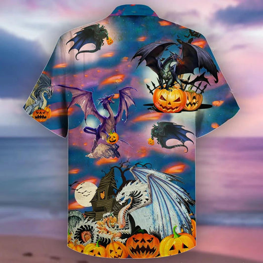 Radharc Oíche Shamhna Dragon Lochlannach Le Léine Haváis Pumpkin, Bronntanas Léine Haváíais, Bronntanas Nollag