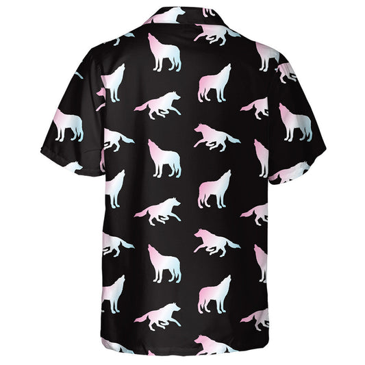 Holographic Wolf Silhouette Isolated On Black Background Hawaiian Shirt, Hawaiian Shirt Gift, Christmas Gift