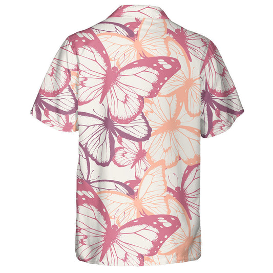 Hand Drawn Colorful Butterflies On White Floral Hawaiian Shirt, Hawaiian Shirt Gift, Christmas Gift