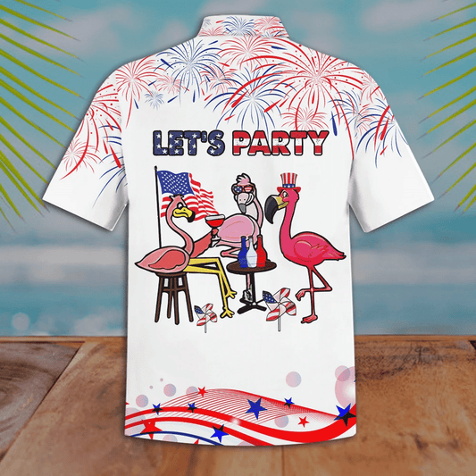 Let's Party With Flamingo White Theme Hawaiian Shirt, Hawaiian For Gift