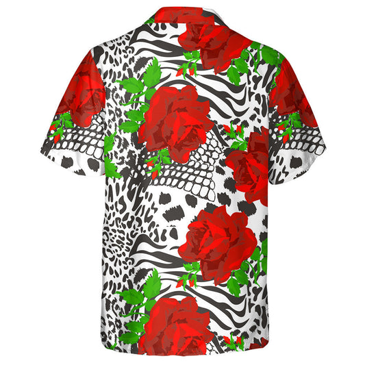 Mix Leopard Animal Skin And Red Roses Hawaiian Shirt, Hawaiian Shirt Gift, Christmas Gift