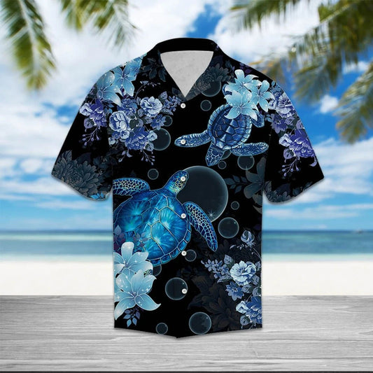 Watercolor Turtle Into The Ocean Pattern Hawaiian Shirt, Hwaiian For Gift