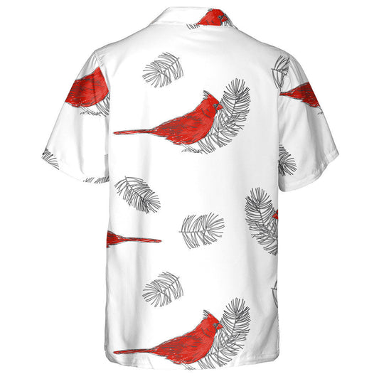 Little Red Cardinal Bird And Pine Branches Hawaiian Shirt, Hawaiian Shirt Gift, Christmas Gift