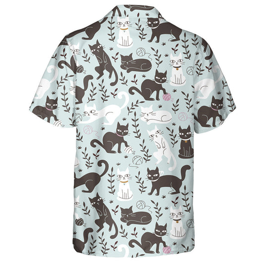 Black And White Cats In Doodle Style Hawaiian Shirt, Hawaiian Shirt Gift, Christmas Gift