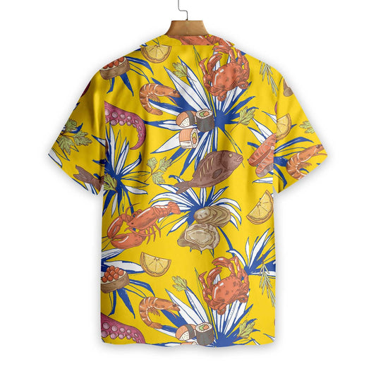 Tropical Floral Seafood On Yellow Design Hawaiian Shirt,Hawaiian Shirt Gift, Christmas Gift