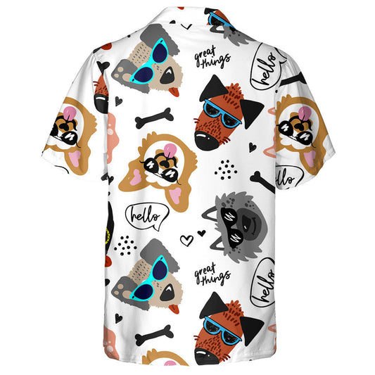 Cool Hand Drawn Dogs In Glasses Hawaiian Shirt,Hawaiian Shirt Gift, Christmas Gift