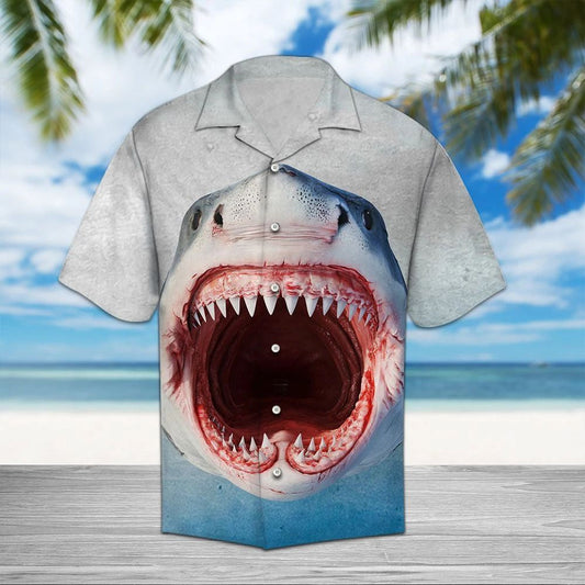 Shark With Sharp Teeth Design Hawaiian Shirt,Hawaiian Shirt Gift, Christmas Gift