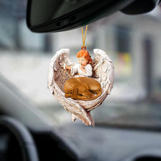 Vizsla Sleeping Protected By Angel Car Interior Hanging Ornament 2 Sides, Christmas Gift,Christmas Decoration