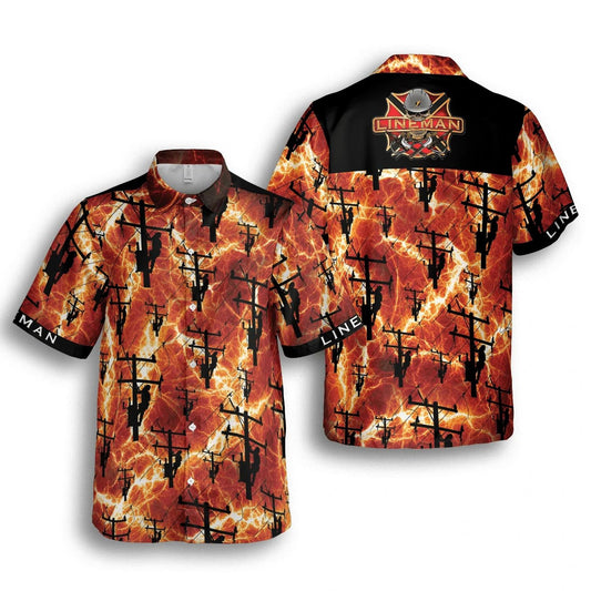 Lineman Red Thunder Storm Hawaiian Shirt, Hawaiian For Gift