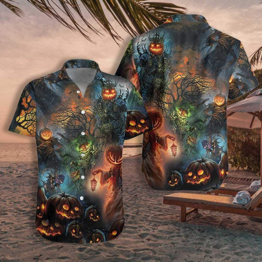 Halloween Angry Evil Pumkin Background Hawaiian Shirt,Hawaiian Shirt Gift, Christmas Gift