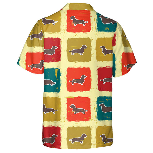 Theme Dachshund In Retro Color Squares Hawaiian Shirt,Hawaiian Shirt Gift, Christmas Gift