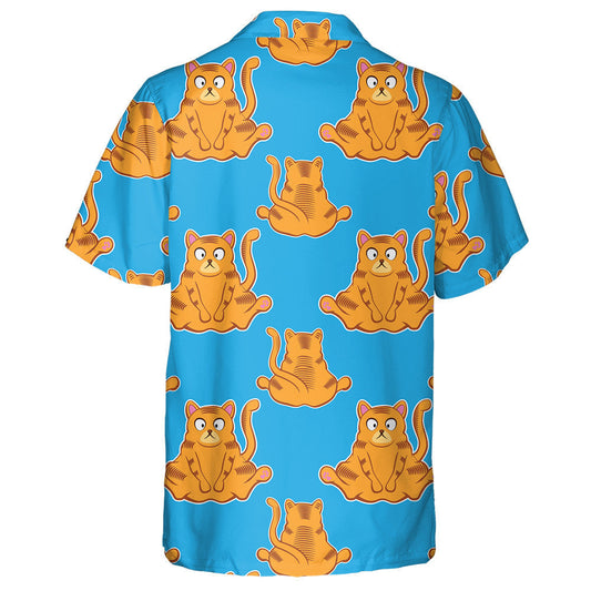Fat Ginger Cat On Blue Background Hawaiian Shirt,Hawaiian Shirt Gift, Christmas Gift