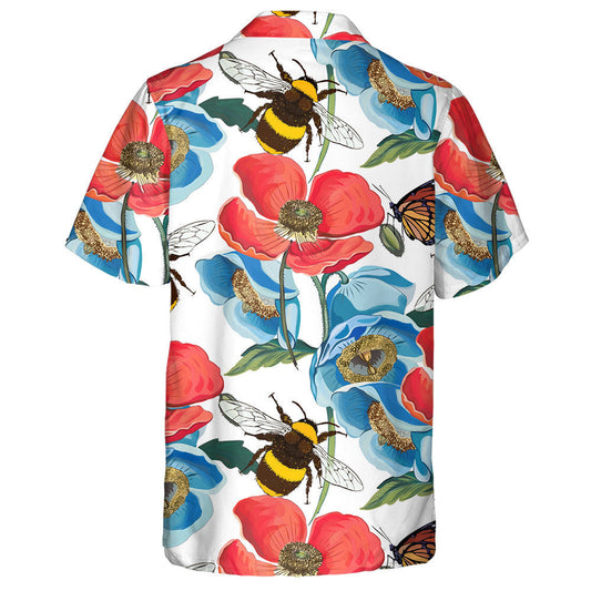 Téama Bláthanna Poppy Dearg le Bumblebee Agus Féileacán Léine Haváís, Bronntanas Léine Haváís, Bronntanas Nollag