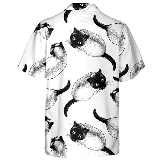 Sketches Of Siamese Cats On White Background Hawaiian Shirt, Hawaiian Shirt Gift, Christmas Gift