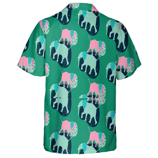 Mint Green And Pink Elephant Walking Hawaiian Shirt,Hawaiian Shirt Gift, Christmas Gift